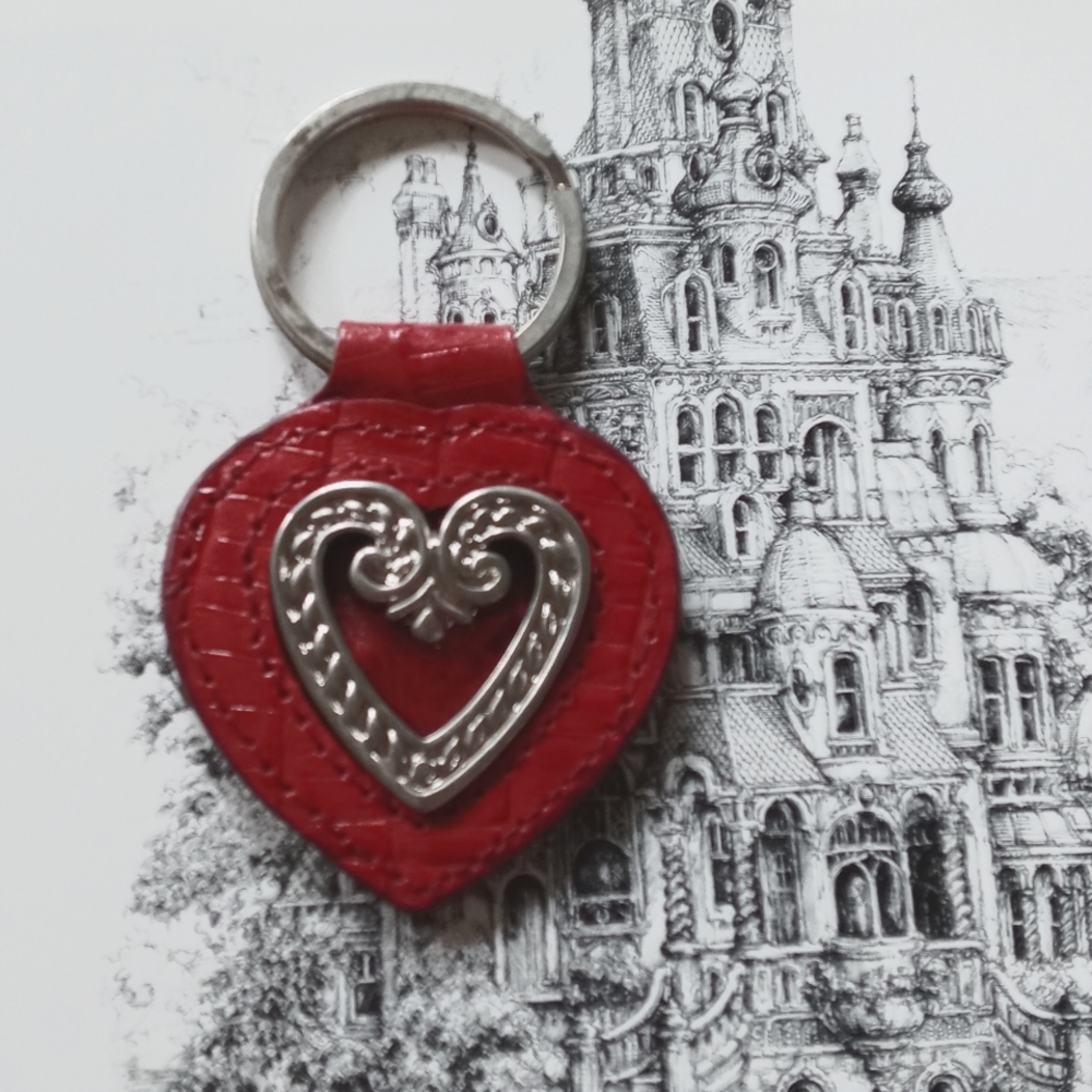 Red Leather Heart Keychain Silver Tone Hardware NEW